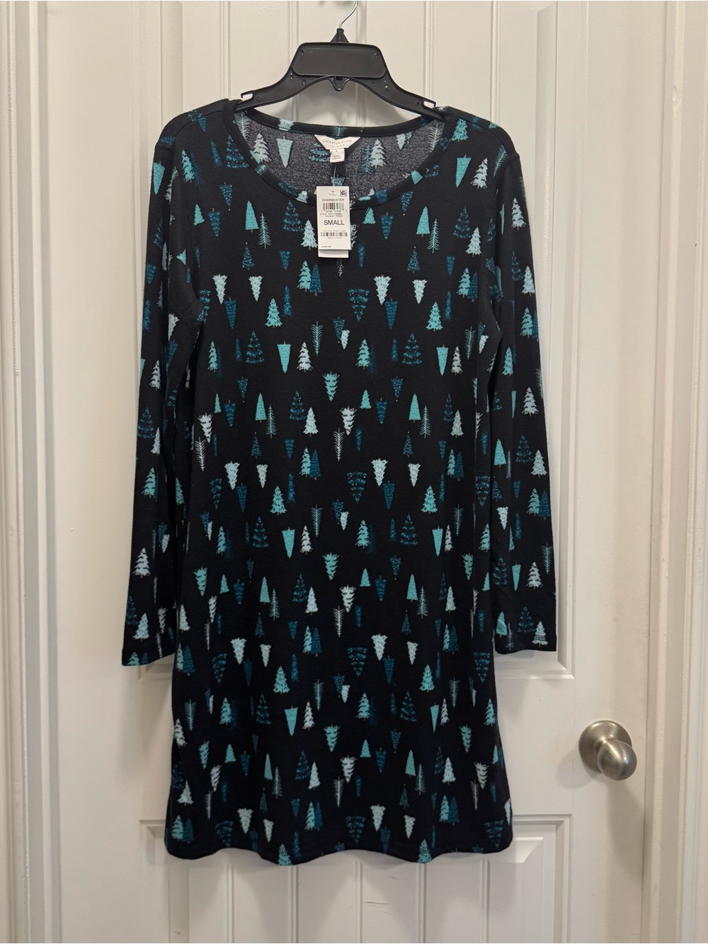 NWT Charter Club Sz Small Soft-Knit Sleepshirt Nightgown Blue Tree Print Holiday